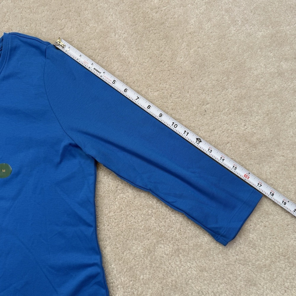 NWOT LL Bean Pima Cotton Shaped Tee Womens M Blue 3/4 Sleeve Jewelneck - Picture 5 of 8